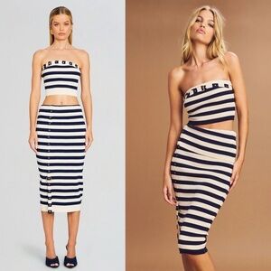 NEW! Ser.O.Ya- Cream And Navy Constance Tube Top Cleat Midi Skirt Set Size XL